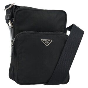 Authentic PRADA Shoulder Bag Nylon Silver Black
